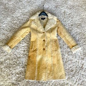Vintage genuine leather faux fur trench coat